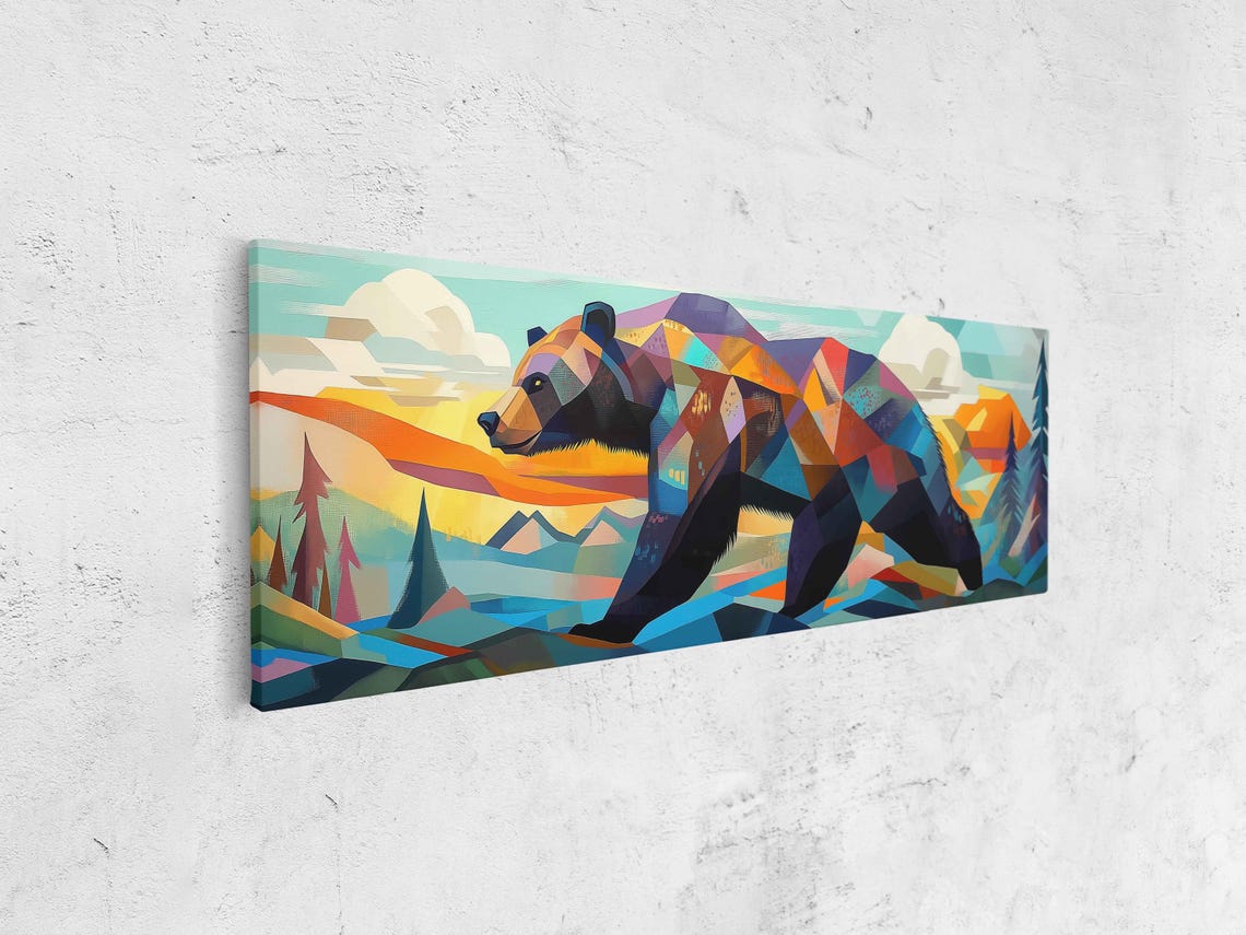 Grizzly Bear In Motion Wall Art Print Cubist Style Surreal Landscape Bold Geometric Shapes - Image 4