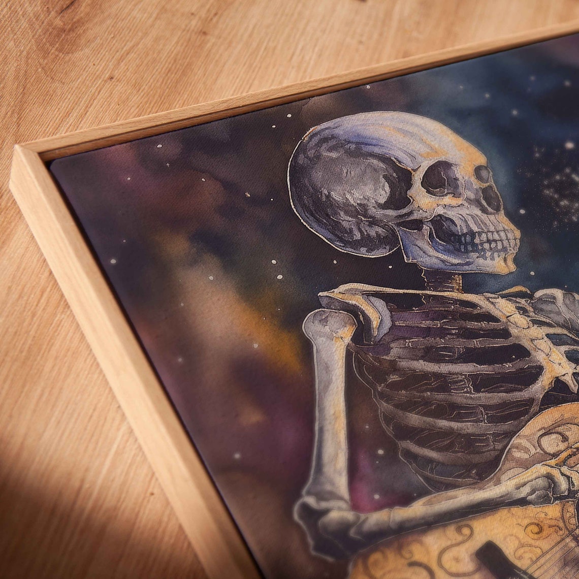 Skeleton Playing Acoustic Guitar Starry Night Full Moon Poster - Image 2