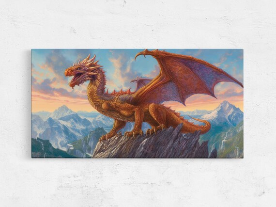 Acrylic Dragon Painting Framed Print Ready To Hang Office Decor Man Cave Art Fantasy Painting Gift For Video Gamer