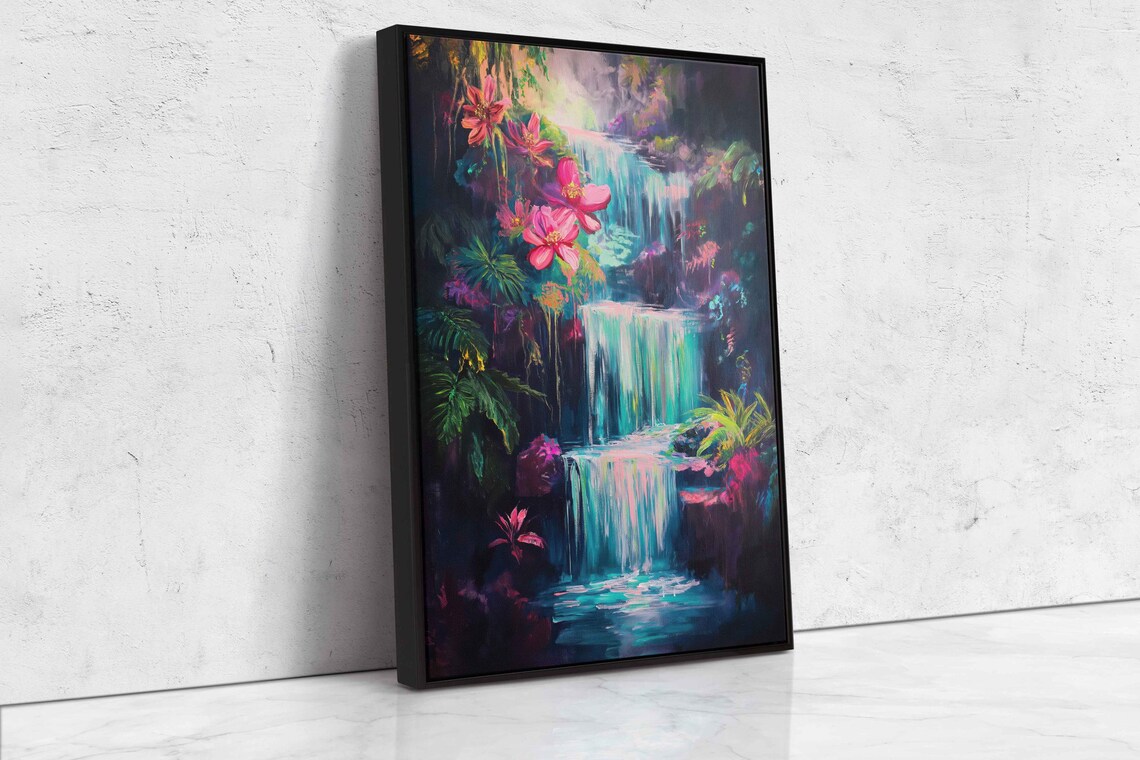Exotic Neon Flowers Cascading Waterfall Art Print - Image 4