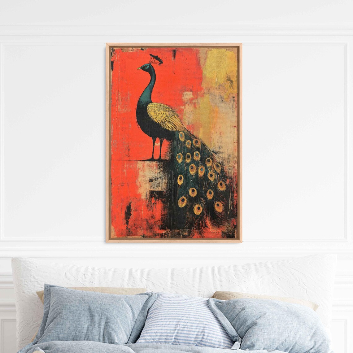 Gilded Peacock Elegance, Whimsical Surreal Design