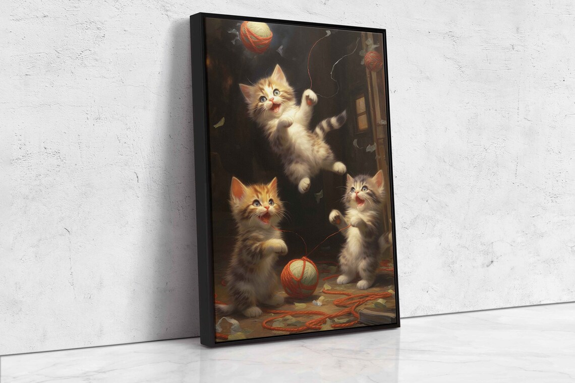 Kittens Playing With Yarn Balls Wall Art Print - Image 4
