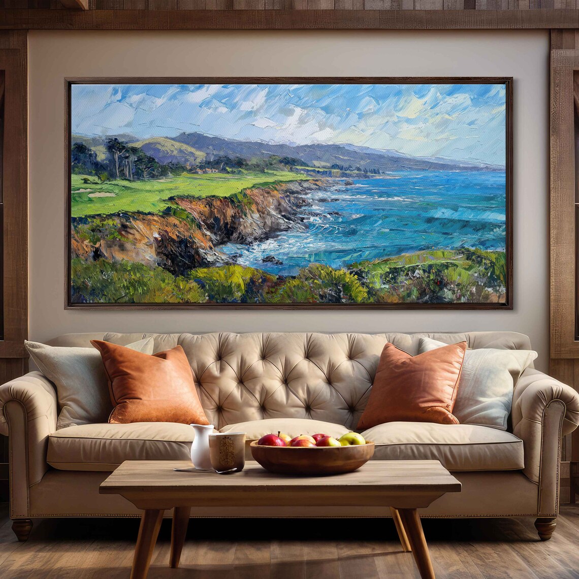 Pebble Beach Golf Course Ocean Cliff Waves California Coast Impressionist Poster - Image 3