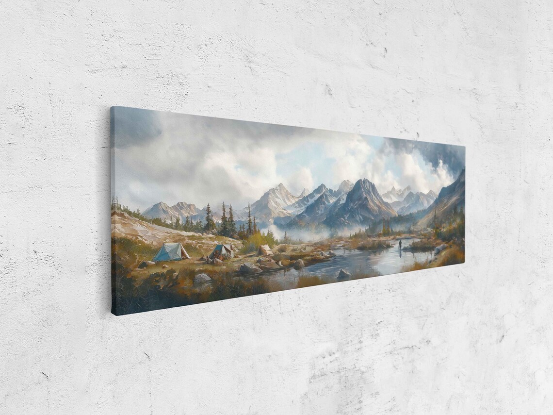 Expansive Wilderness Campsite, Mountain River Art Print - Image 4