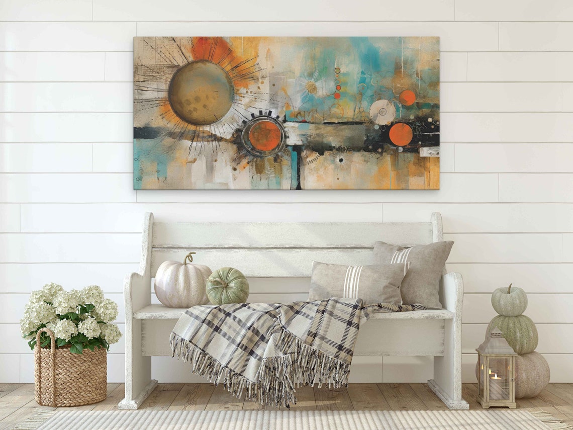 Abstract Paint Splash Teal Orange Circles Modern Boho Art Print - Image 2