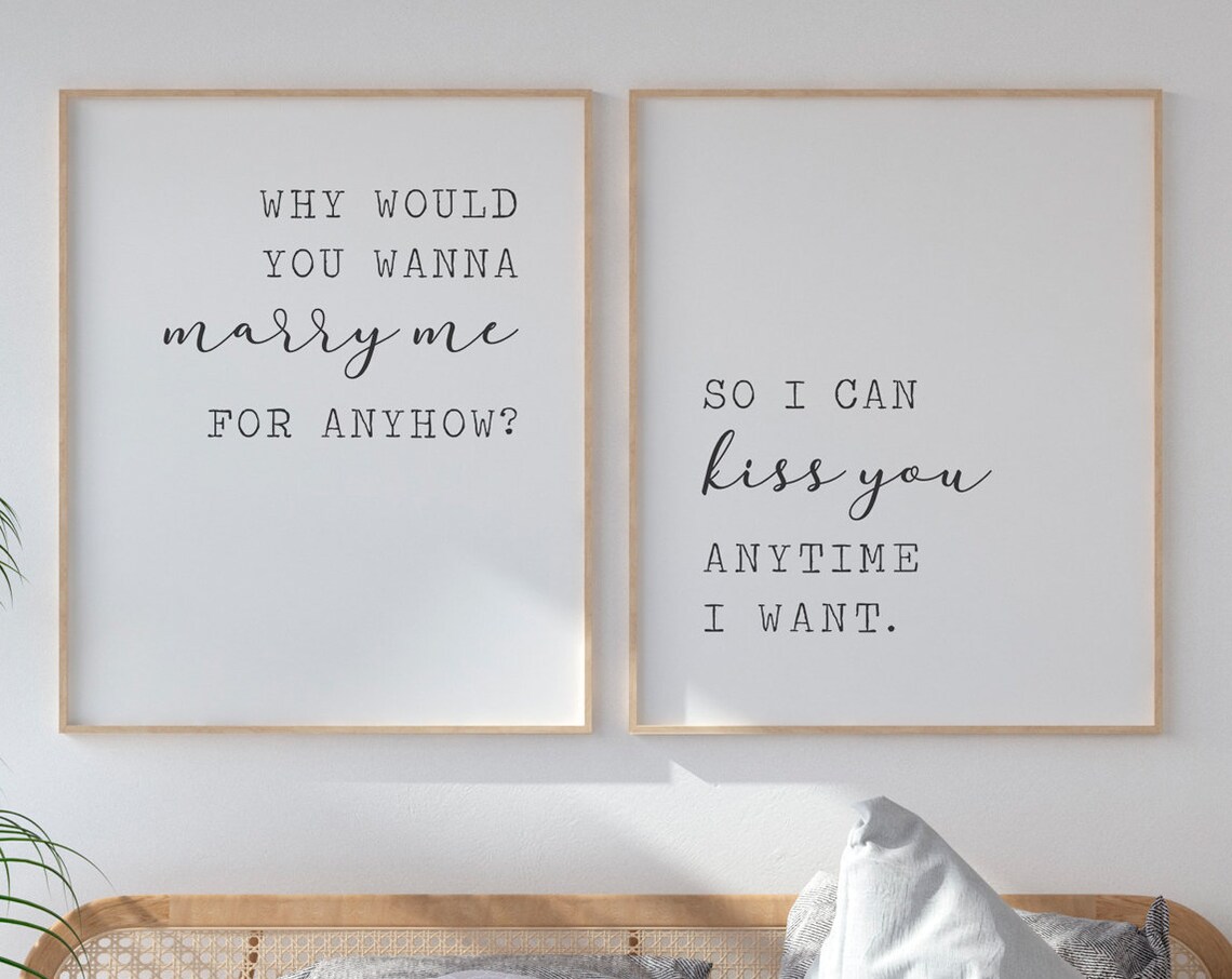 Marry Me Kiss You Anytime Romantic Couple Bedroom Quote Set Poster