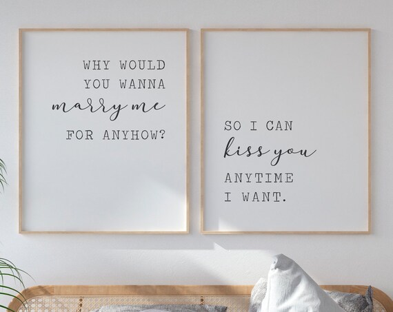 Marry Me Kiss You Anytime Romantic Couple Bedroom Quote Set Poster