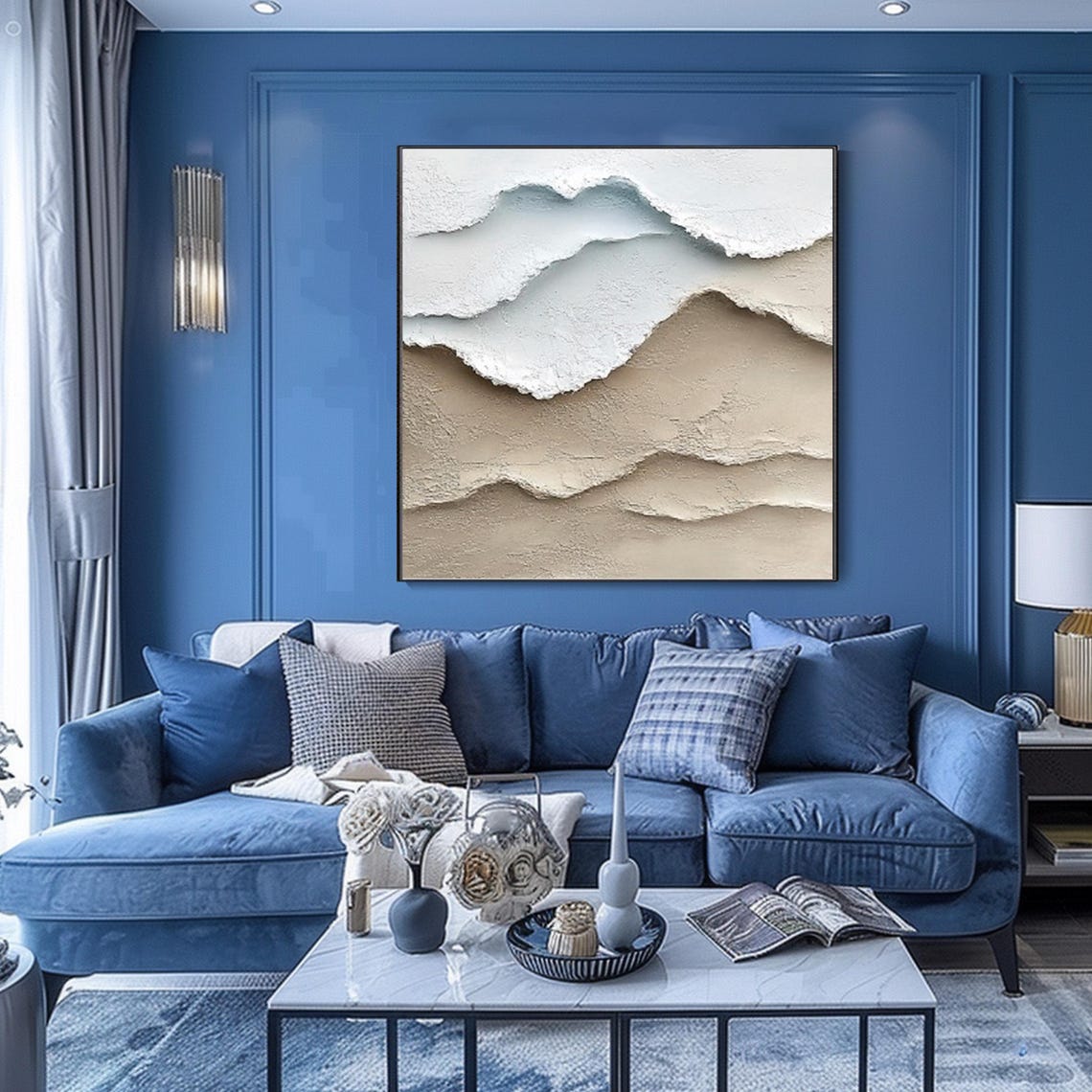 On Painting 3d Minimalist Ocean Waves Art Painting Party Texture Wall Art Wabi Sabi Wall Art Living Room Painting Fashion Room Decor - Image 2