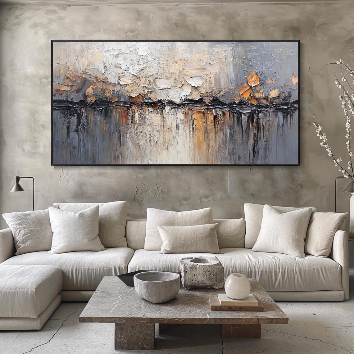 Abstract Gold Black White Impasto Landscape Textured Modern Wall Art - Image 3