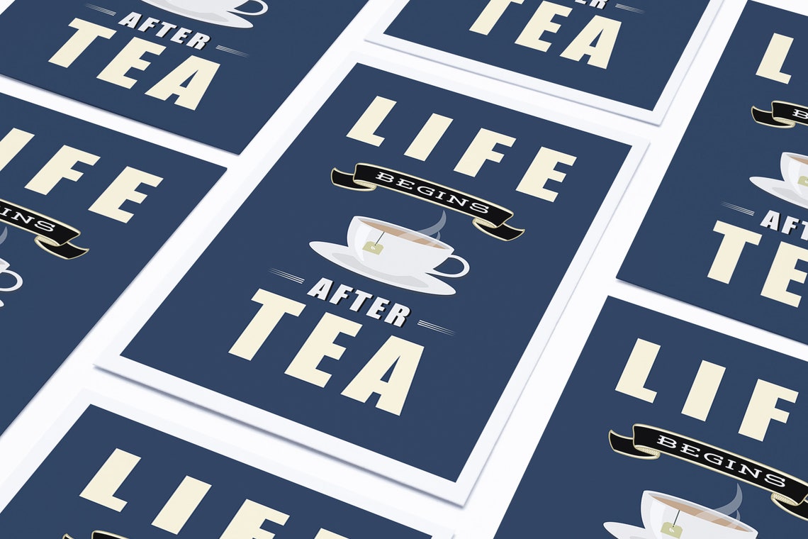 Life Begins After Tea Quote Navy Teacup Kitchen Typography Poster - Image 3