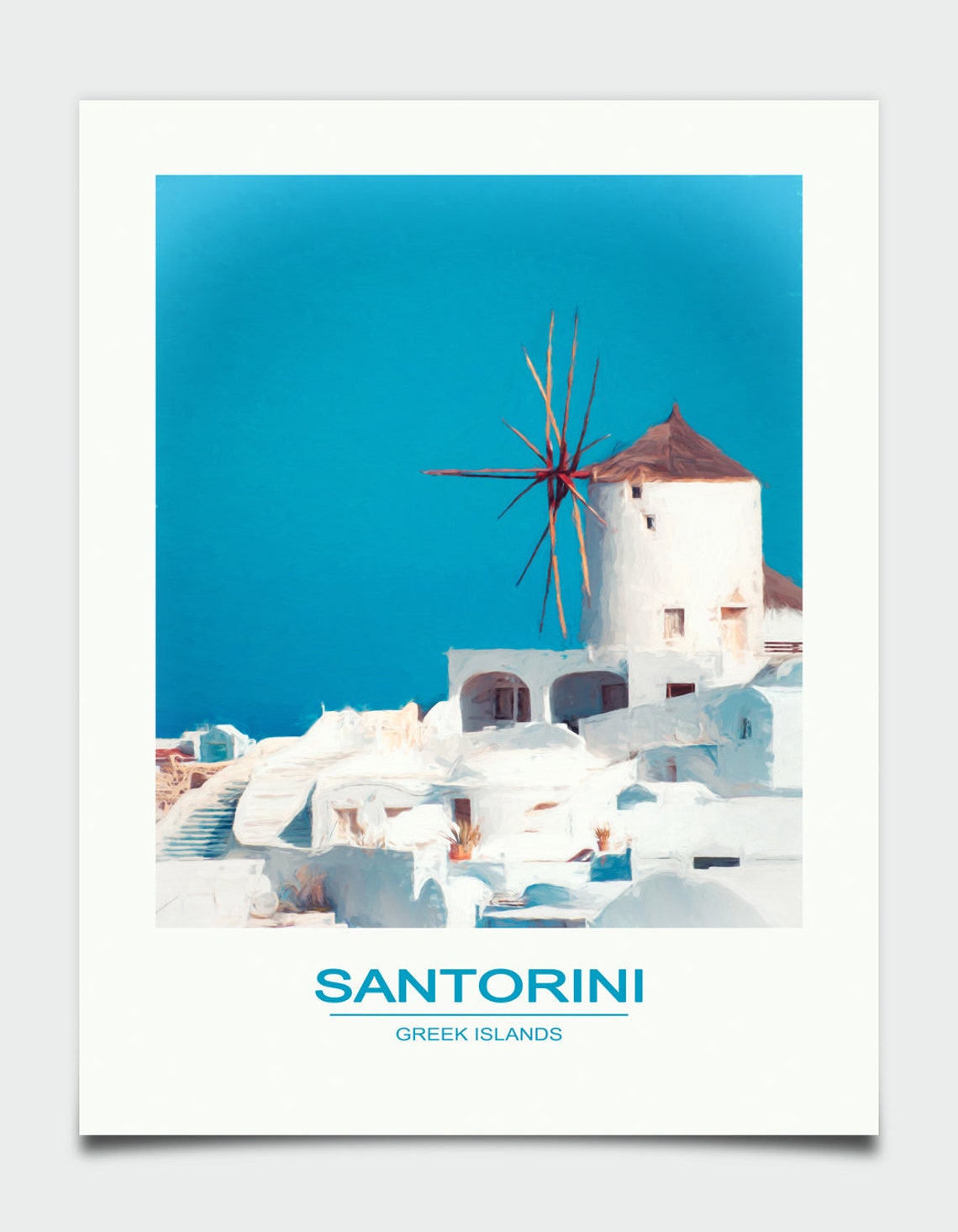 Santorini Greek Islands Windmill Blue Domes Mediterranean Poster - Image 2