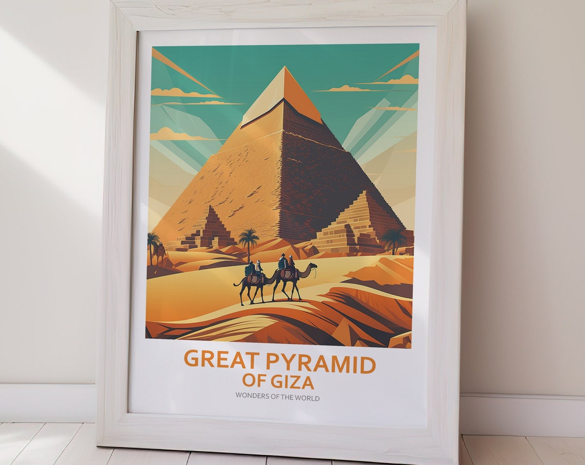 Great Pyramid of Giza Egypt Camel Caravan Desert Sunset Poster - Image 2