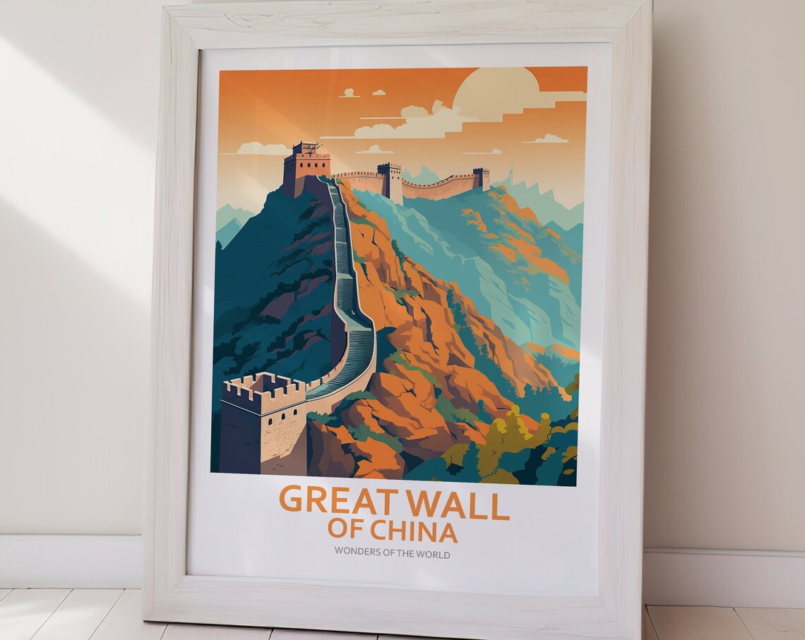 Great Wall of China Mountains Sunset Wonders World Travel Poster - Image 2