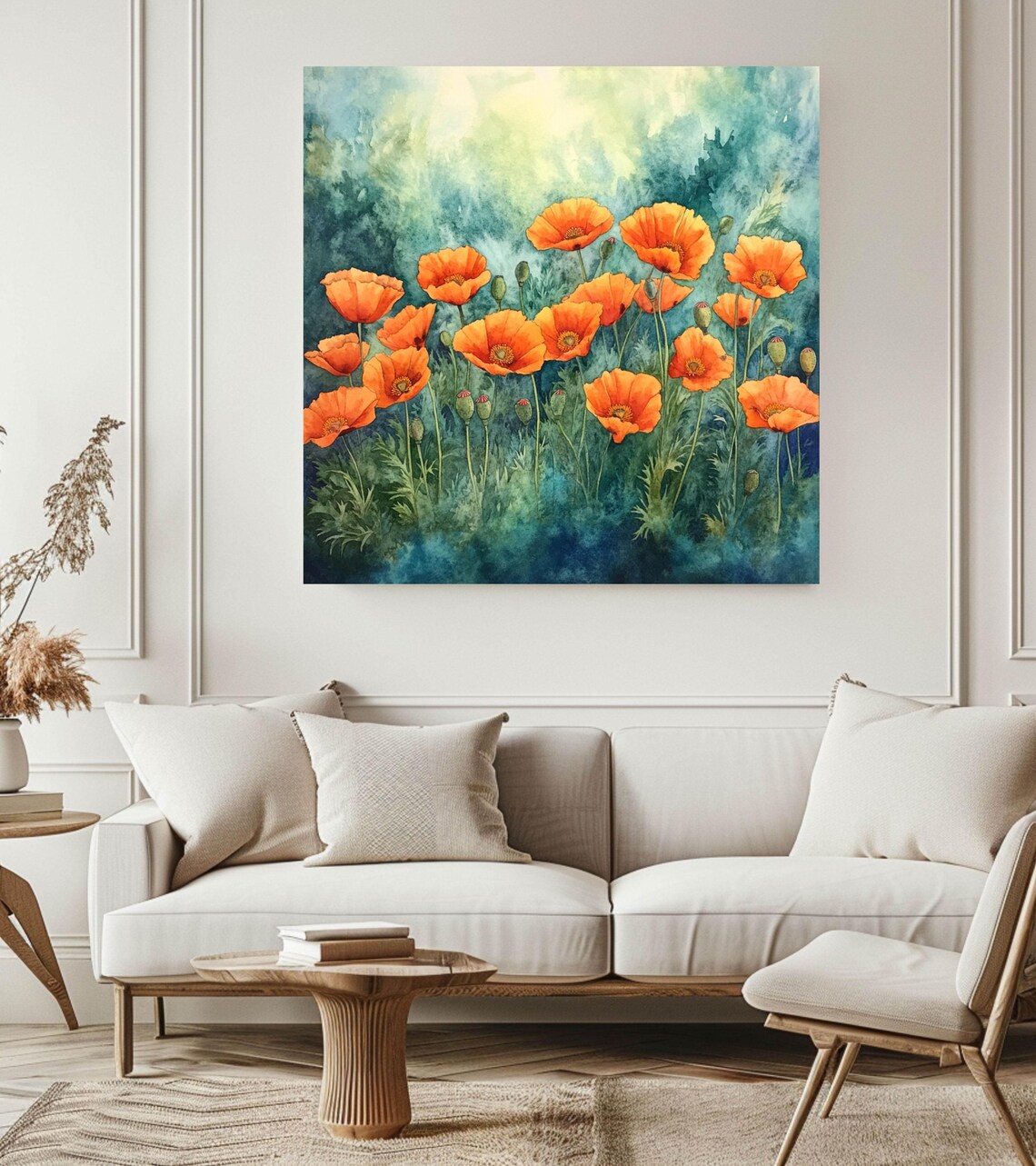 Whimsical Orange Poppy Field, Floral Art Print - Image 2