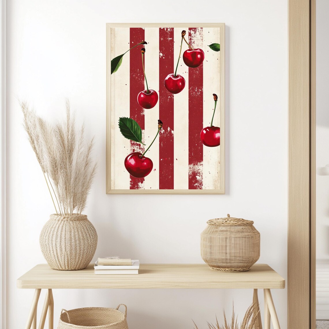 Stripes Cherries Retro Poster Print, Living Room - Image 3