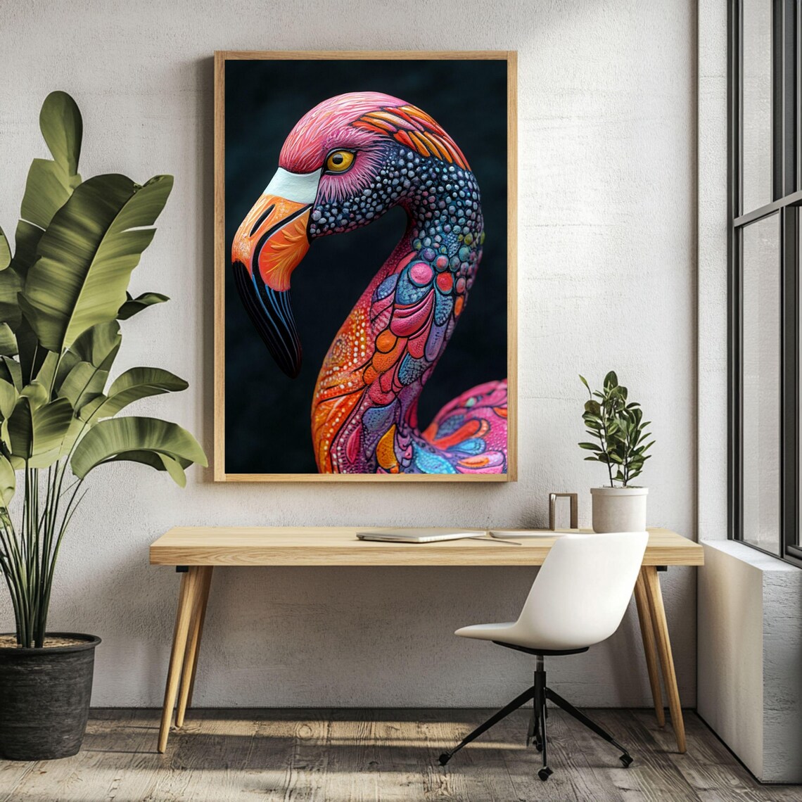Whimsical Flamingo, Maximalist Tropical Bird Art Print - Image 3