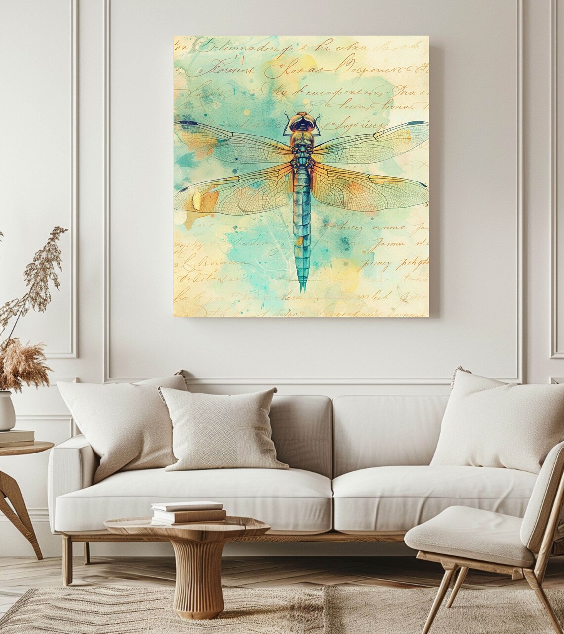 Dragonfly In A Vintage Script Background, Boho Art - Image 3