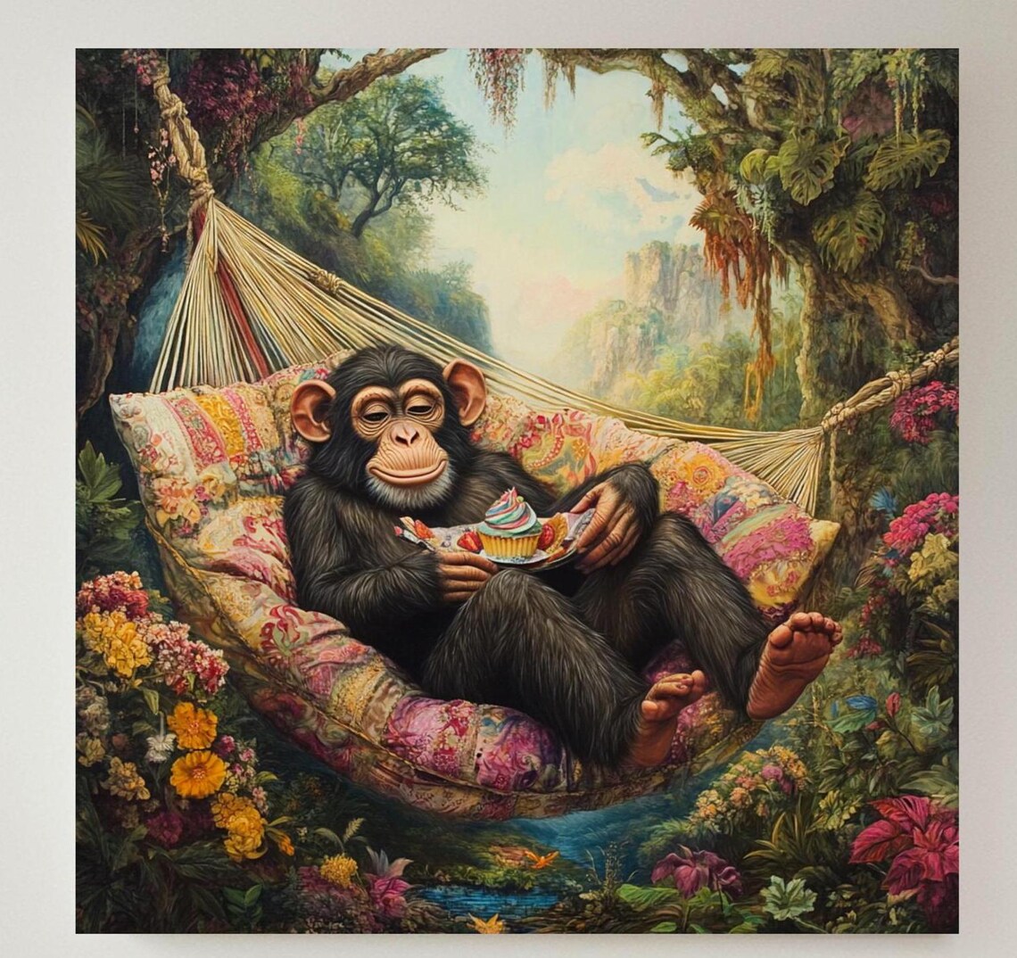 Funny Monkey Maximalist Animal Decor, Nature Inspired Art Print - Image 5