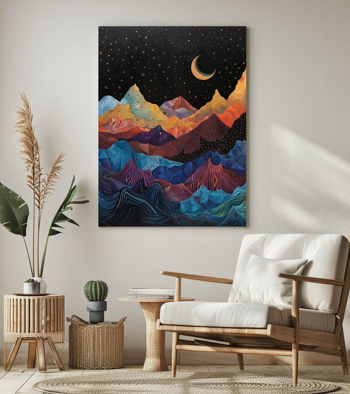 Night Sky, Colorful Mountains Watercolor Art Print - Image 2