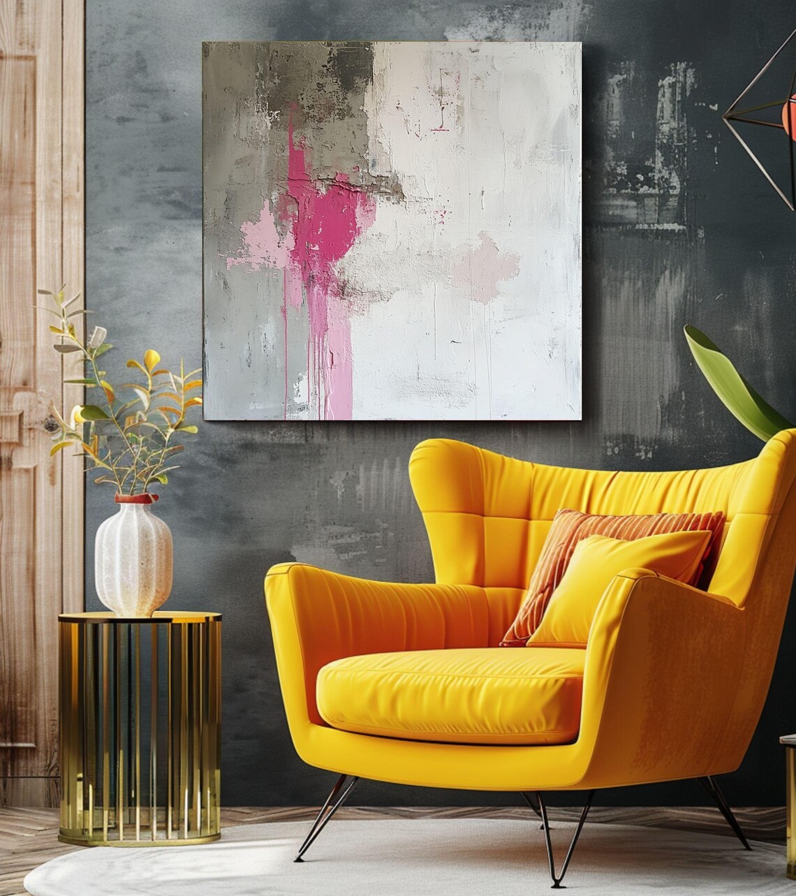 Pink Abstract Art, Elegant Modern Accent - Image 3