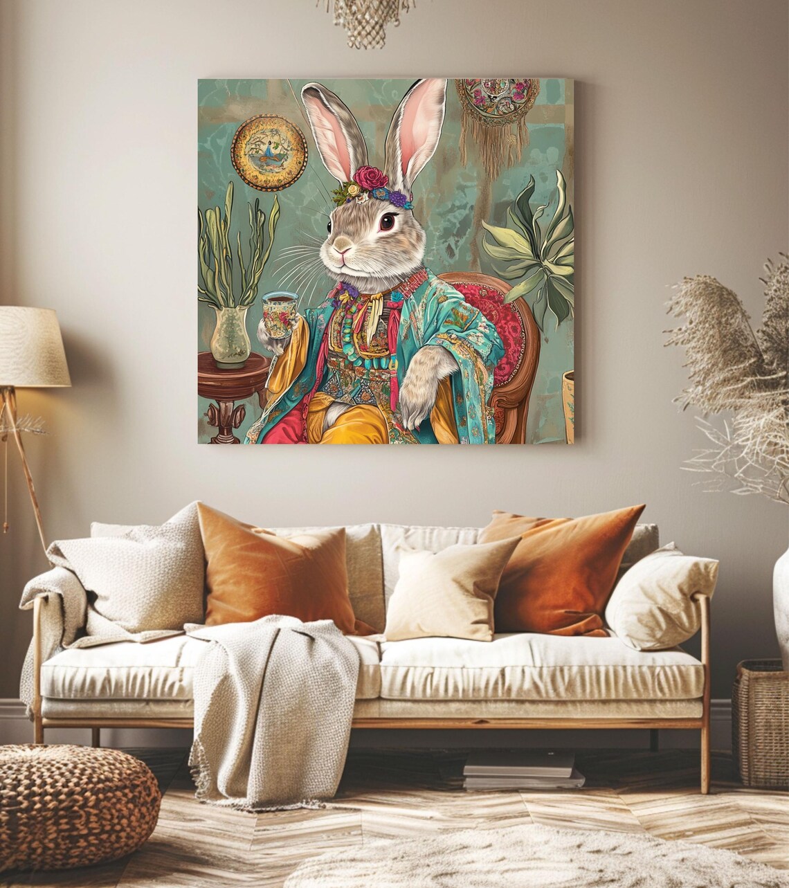 Boho Bunny, Maximalist Whimsical Rabbit Art Print - Image 4