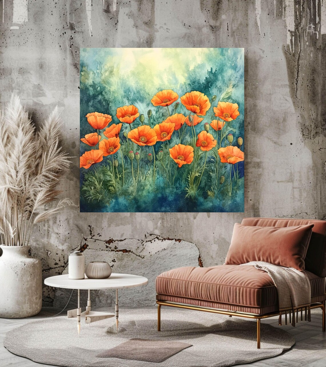 Whimsical Orange Poppy Field, Floral Art Print - Image 3