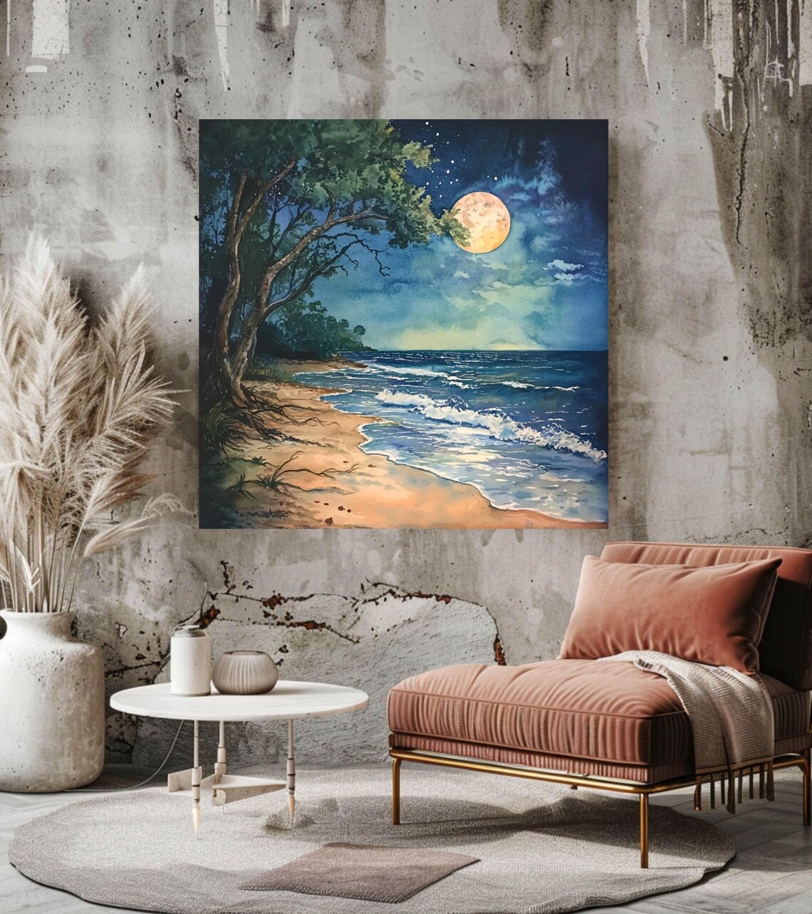 Mystical Beach at Moonrise, Coastal Wall Art - Image 4