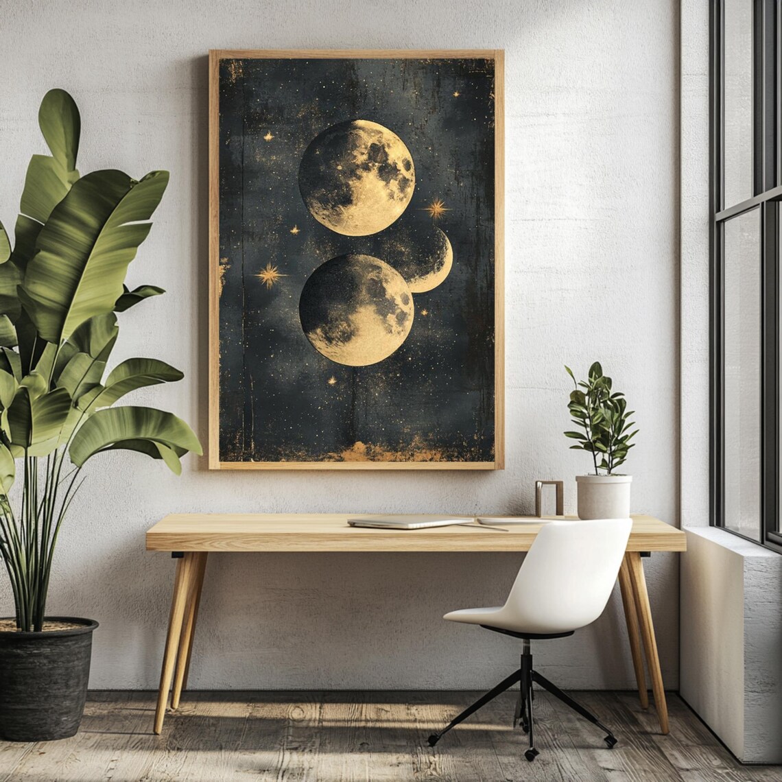 Celestial Moon Phase Vintage Night Sky Art - Image 3