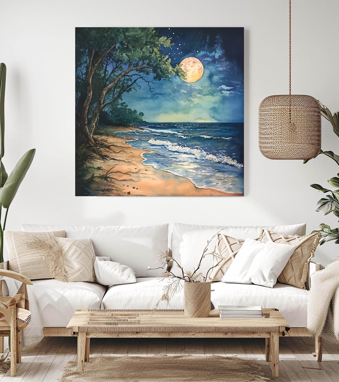 Mystical Beach at Moonrise, Coastal Wall Art - Image 2