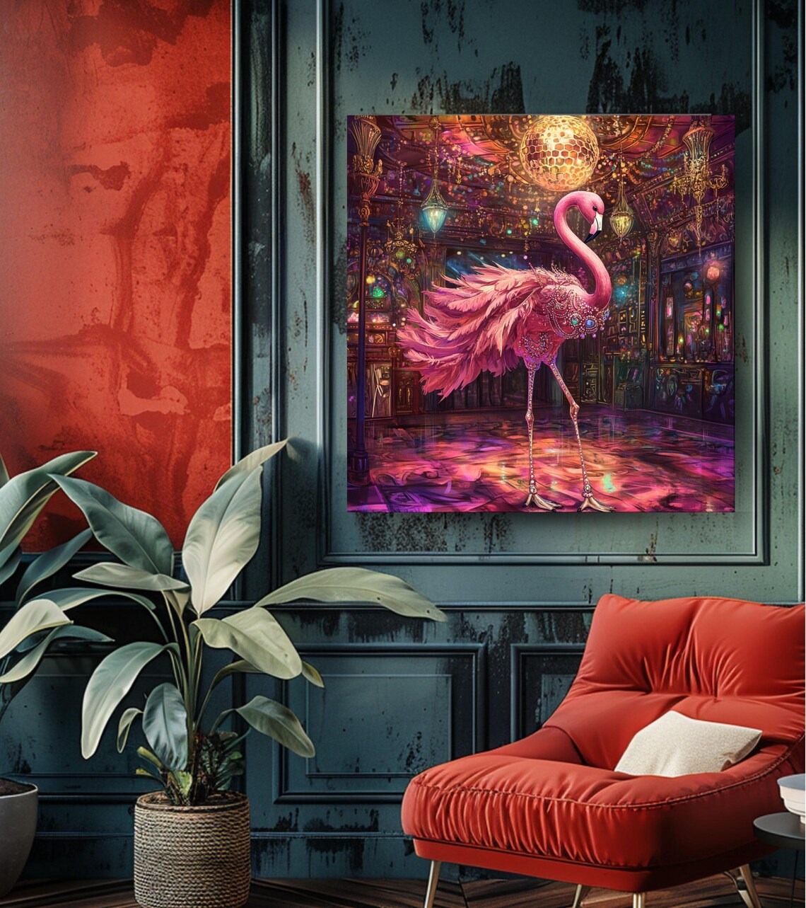 Funky Flamingo On The Dance Floor Poster - Image 3