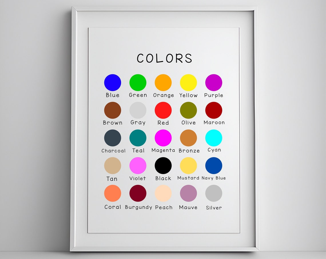 Colors Educational Chart Kids Learning Color Names Art Poster
