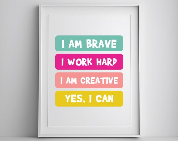 Affirmations For Kids Affirmation Wall Art Playroom Decor Inspirational Nursery Colorful Bedroom