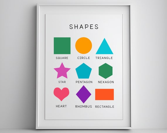 Shapes Educational Print Back To School Nursery Wall Art Learning Poster Materials Classroom Decor Kids