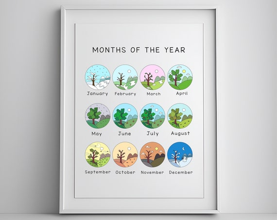 Months Of The Year Nursery Print Homeschool Decor Classroom Wall Art School
