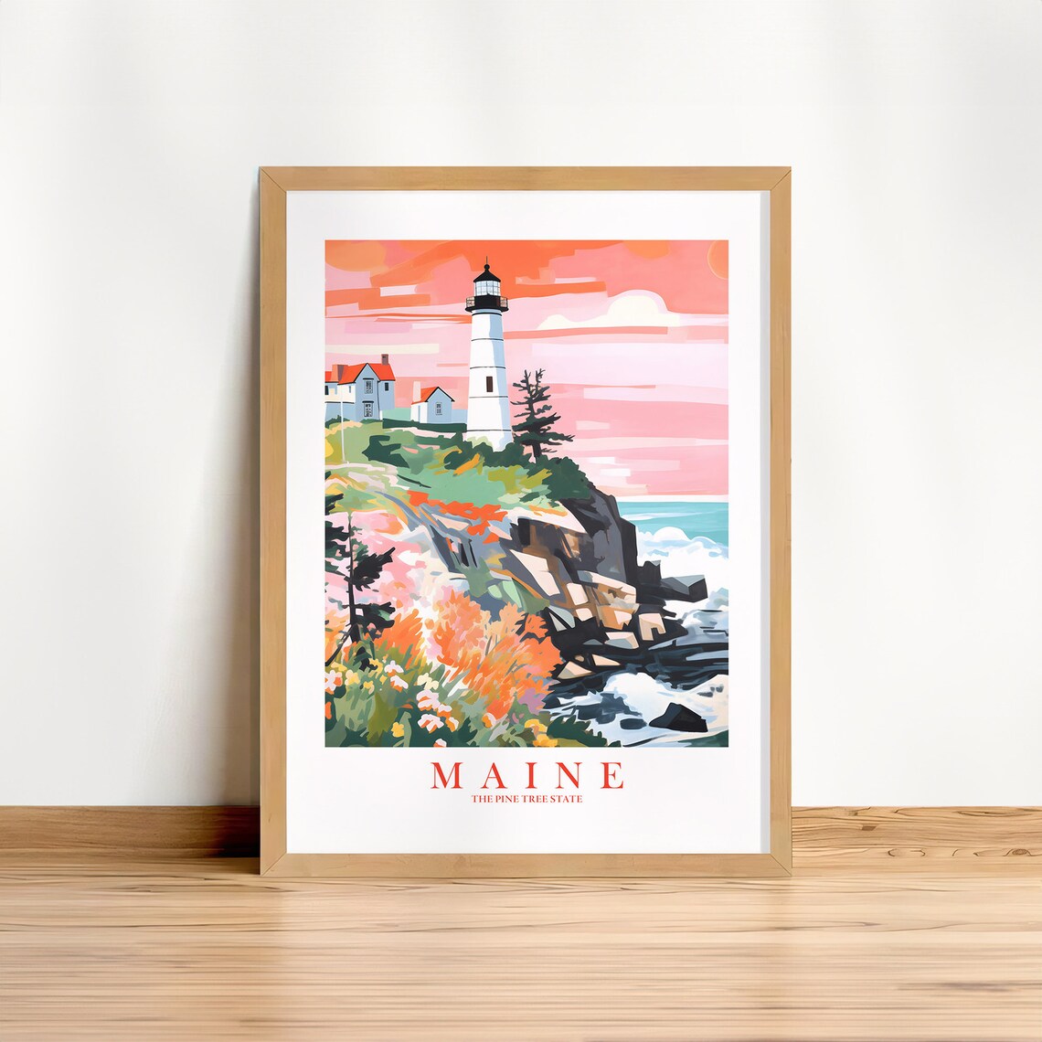 Maine Retro Travel Poster, Pine Tree State Print