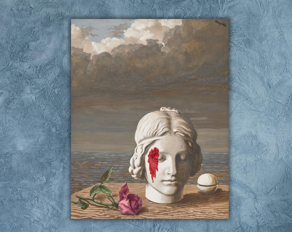 Rene Magritte Memory Stone Bust Surrealist Seascape Painting Poster
