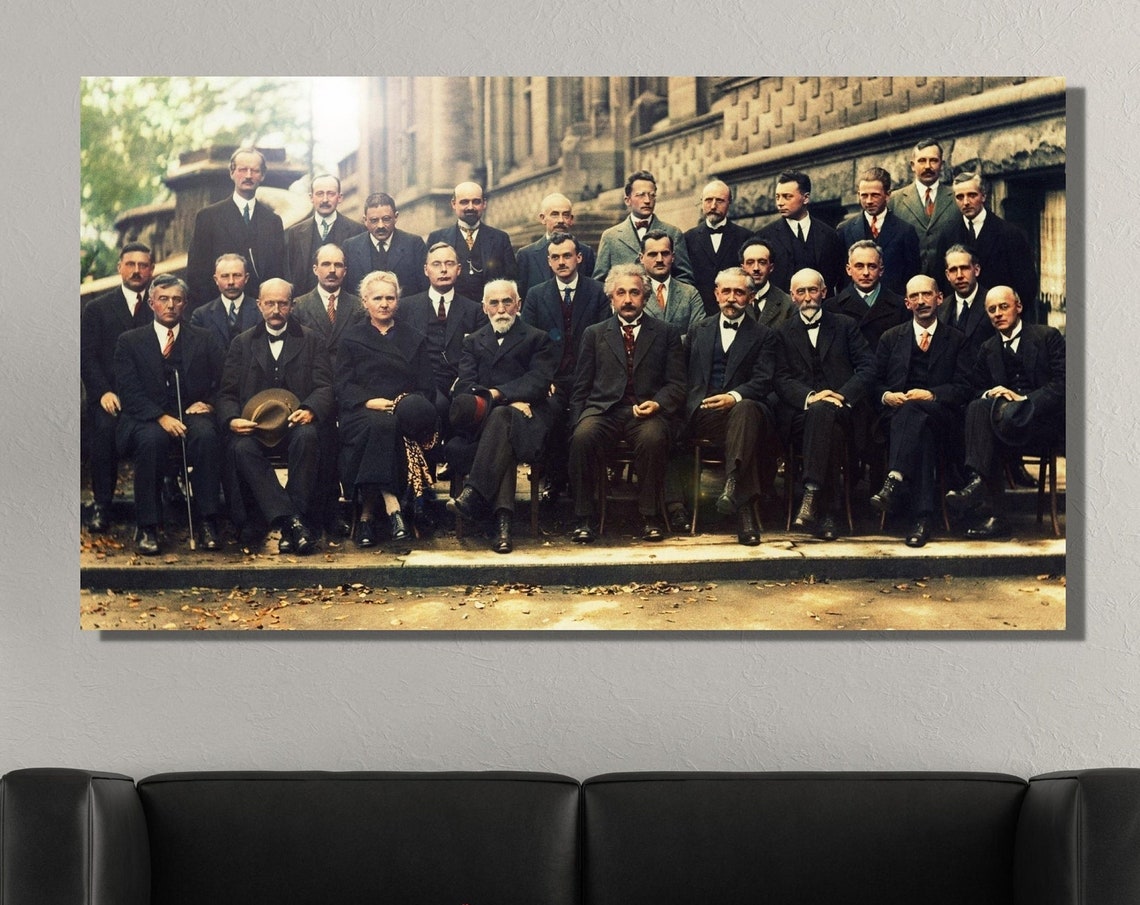 1927 Solvay Conference Scientists Group Colorized Photo Art Poster