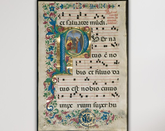 Medieval Illuminated Manuscript Antiphonary Leaf Gregorian Chant Poster