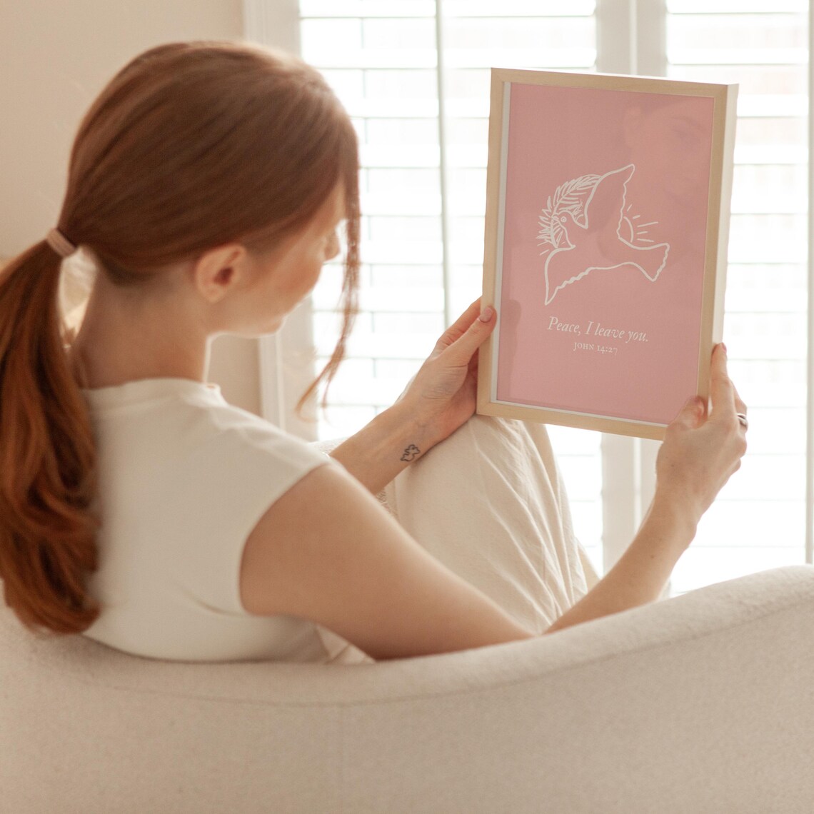 Peace I Leave You John 1427 White Dove Pink Minimalist Faith Poster - Image 3