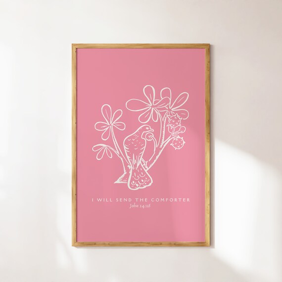 John 14:16 I Will Send the Comforter Dove Pink Christian Art Poster