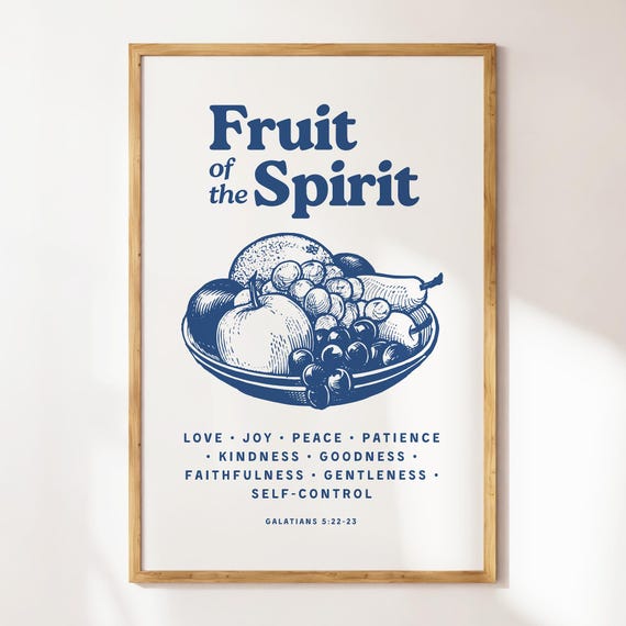 Fruit Of The Spirit Christian Wall Art Bible Verse Home Decor Blue Wall Art Kitchen Decor Trendy Apartment Decor Gift