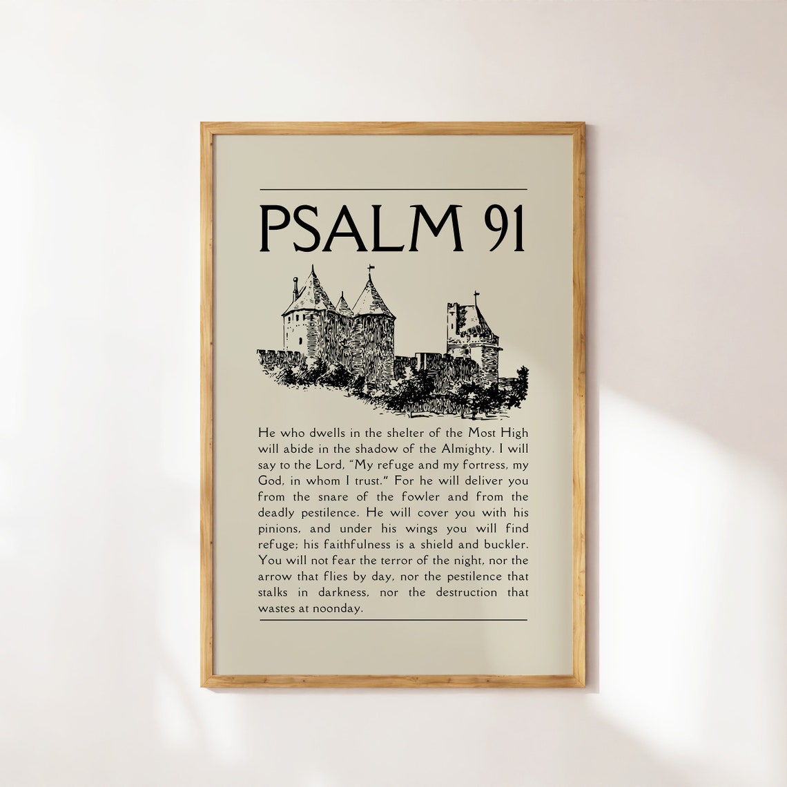 Psalm 91 Fortress Castle Sketch Protection Scripture Verse Poster - Image 4