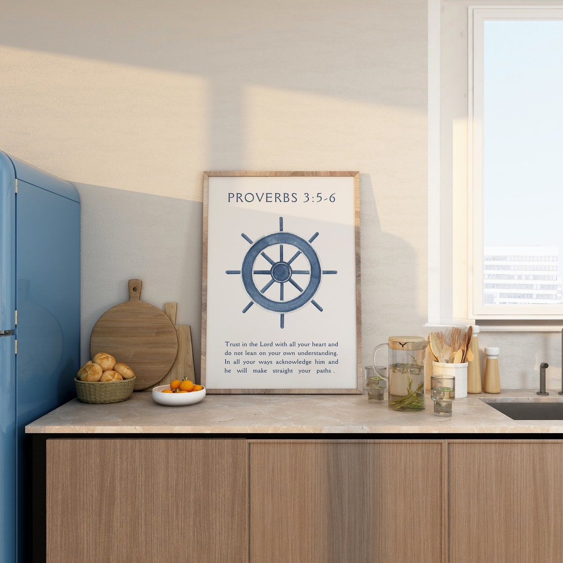 Proverbs 3:5-6 Trust in the Lord Navy Ship Wheel Nautical Bible Poster - Image 4