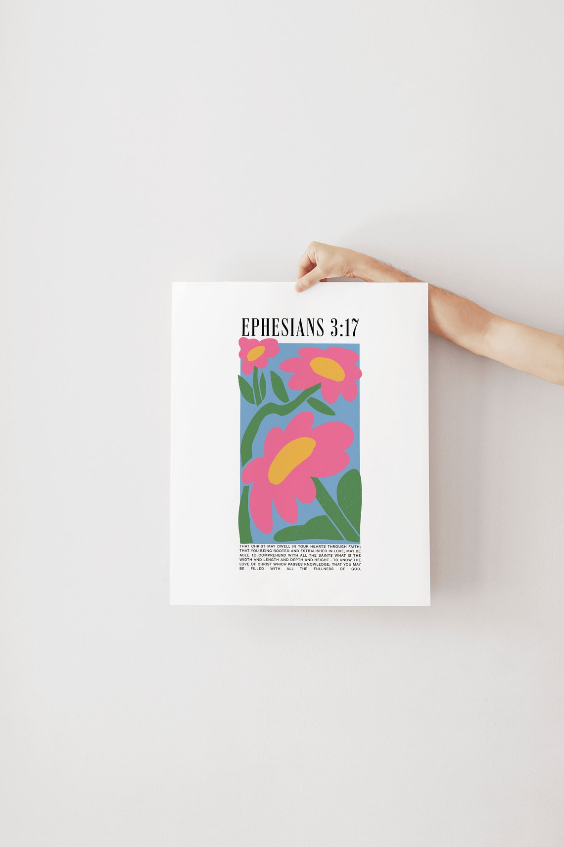 Ephesians 3 Floral Matisse Style Pink Daisy Christian Scripture Poster - Image 2