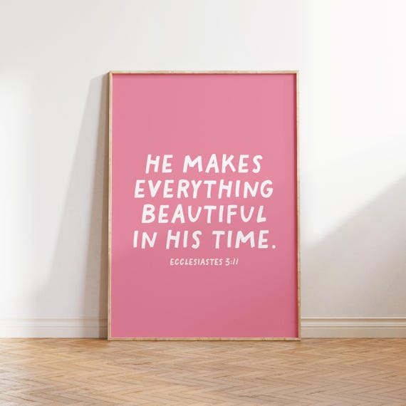 Ecclesiastes 311 Christian Wall Art Pink Girly Wall Art Minimalist Christian Quote Bible Verse Wall Art Trendy Apartment Decor