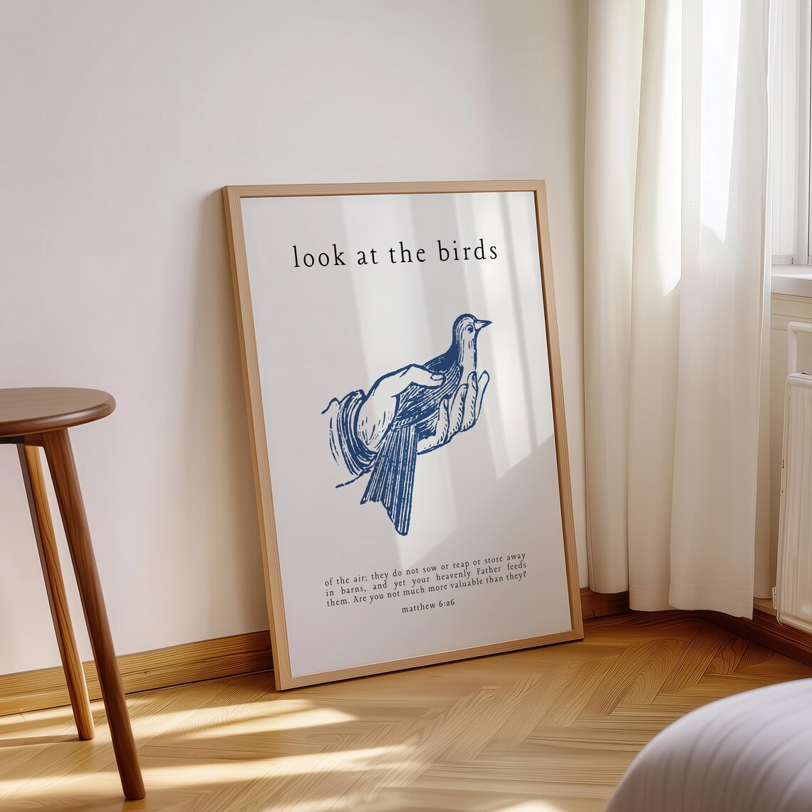 Look At the Birds Matthew 6:26 Hand Holding Bird Vintage Poster - Image 3
