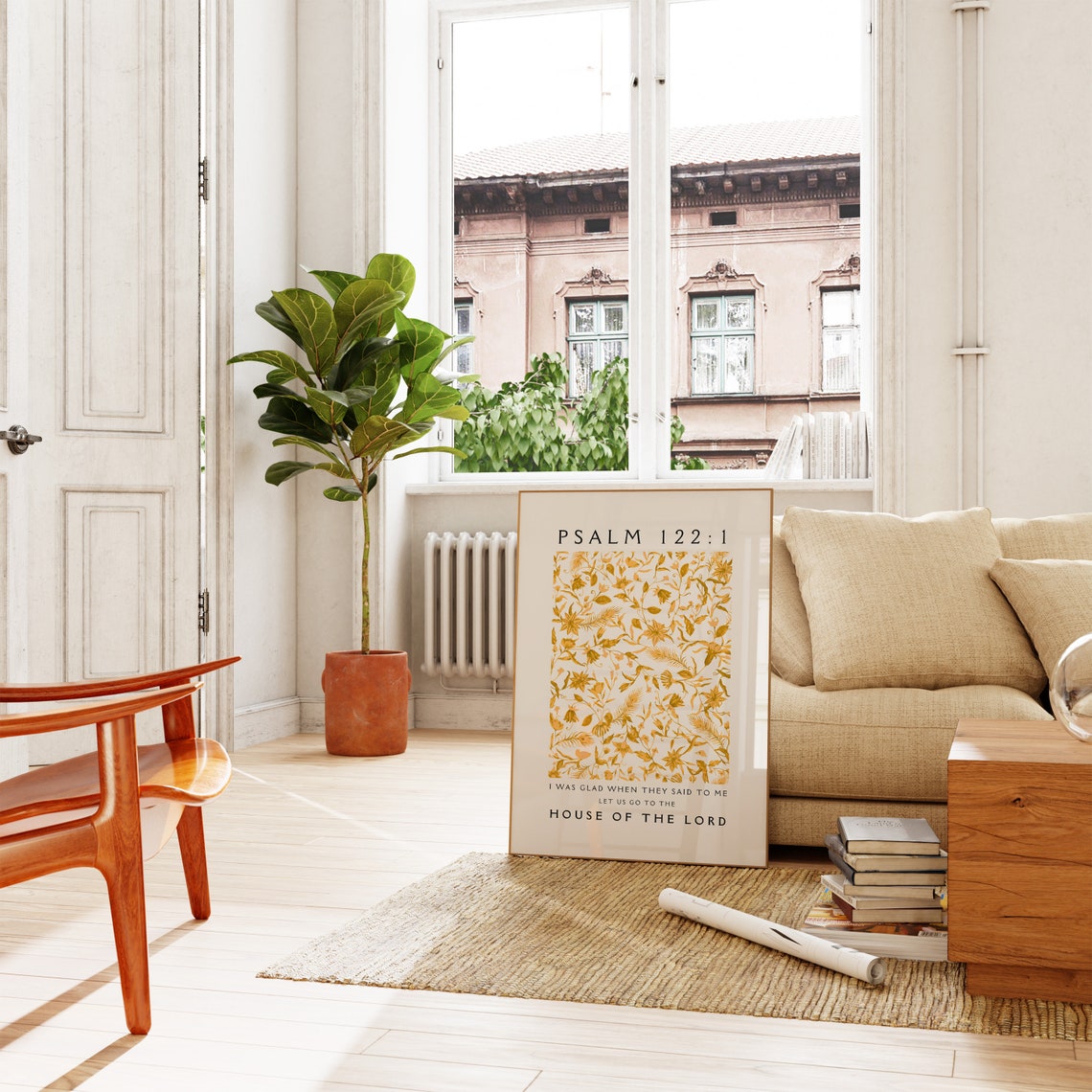 Psalm 122 House of the Lord Gold Botanical Pattern Christian Poster - Image 3