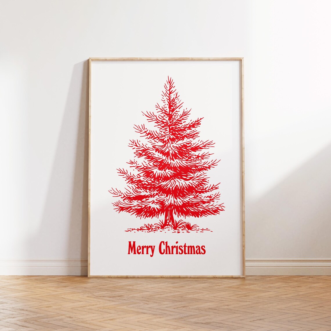Merry Christmas Red Pine Tree Sketch Minimalist Holiday Poster - Image 3