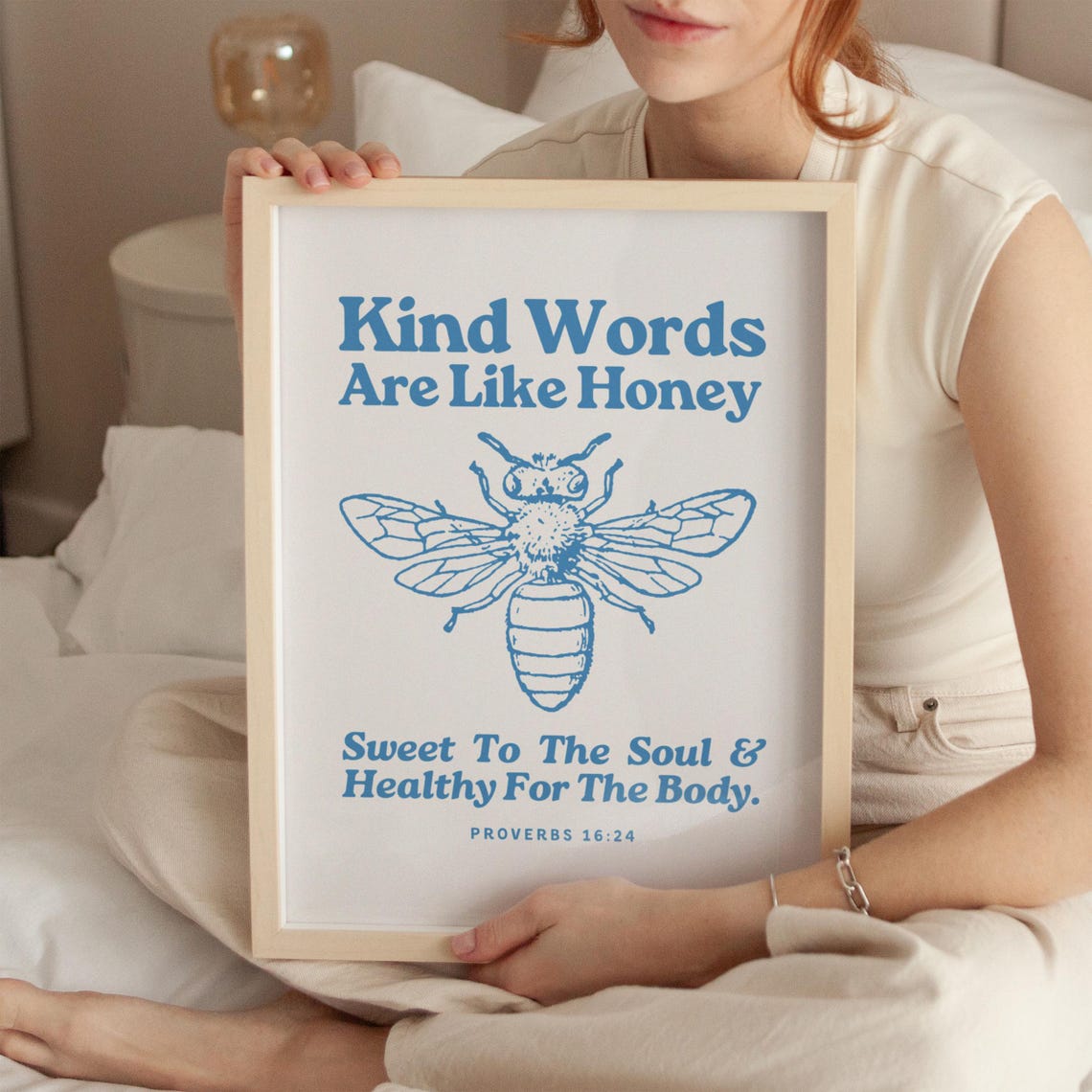 Kind Words Are Like Honey Retro Print Christian Wall Art Scripture Wall Art Gift Dorm Room Essentials Vintage Blue Wall Art Bible Verse - Image 4