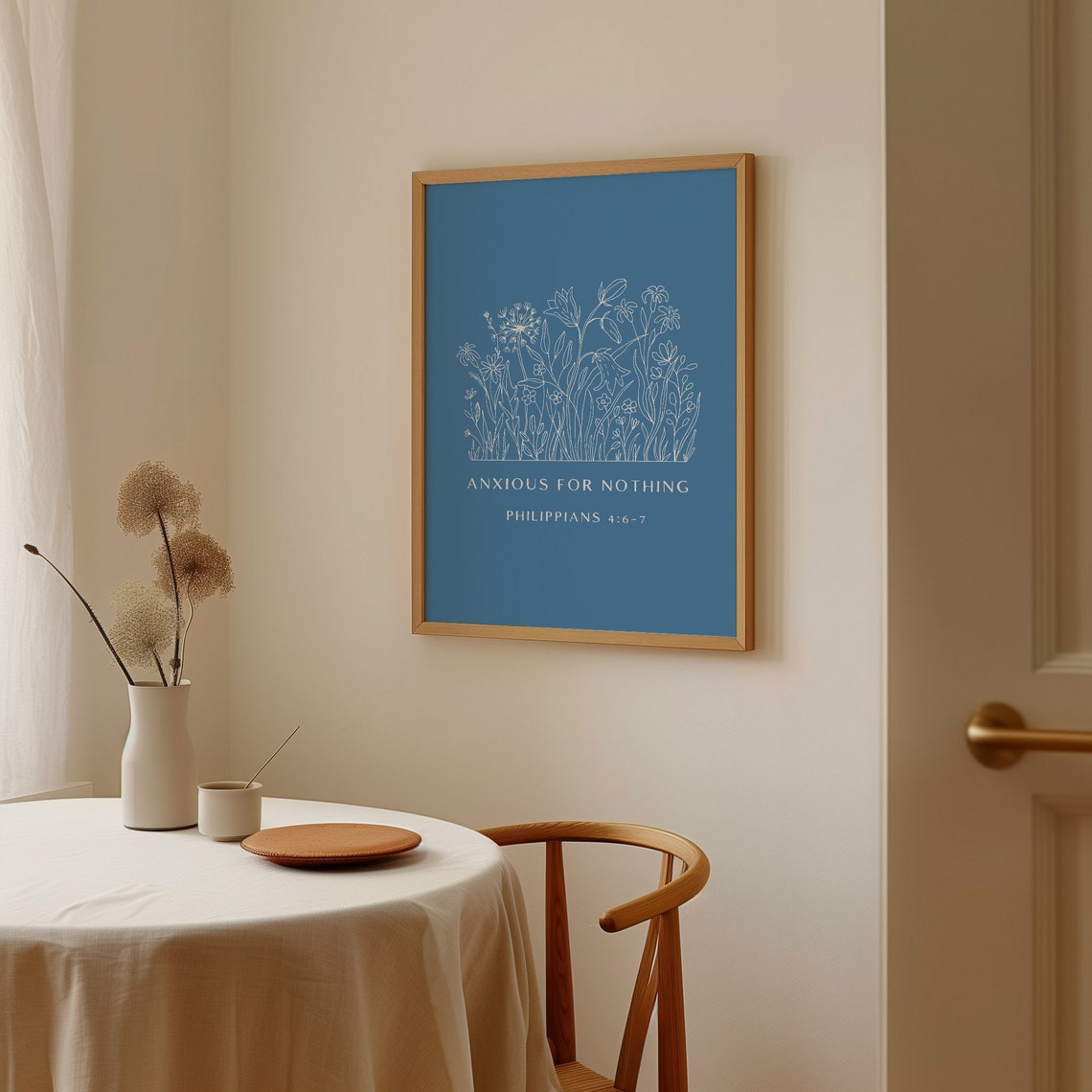 Anxious for Nothing Philippians 4:6-7 Wildflower Blue Art Poster - Image 3